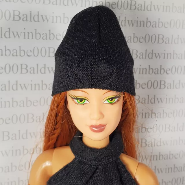 N30 ~ Hat ~ Barbie Fashion Doll Size Black Knit Beanie Cap Accessory Clothing