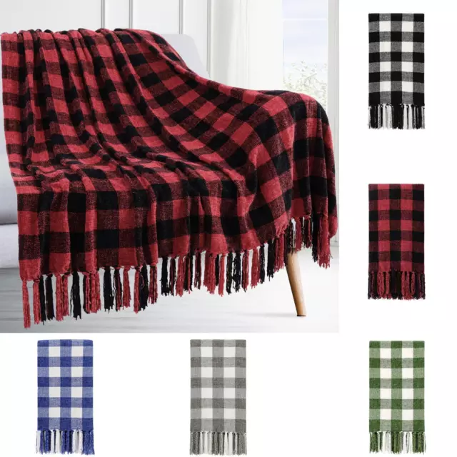 Chenille Throw Blankets with Tassel Plaid