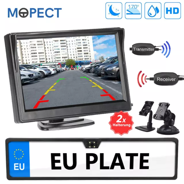 MOPECT Funk Kabellos Nummernschild Einparkhilfe Rückfahrkamera + 5 Zoll Monitor