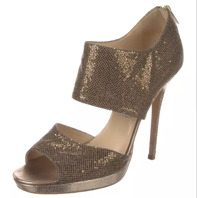 Jimmy Choo Private Glitter Platform Sandal Gold Metallic Heels 38.5 8.5