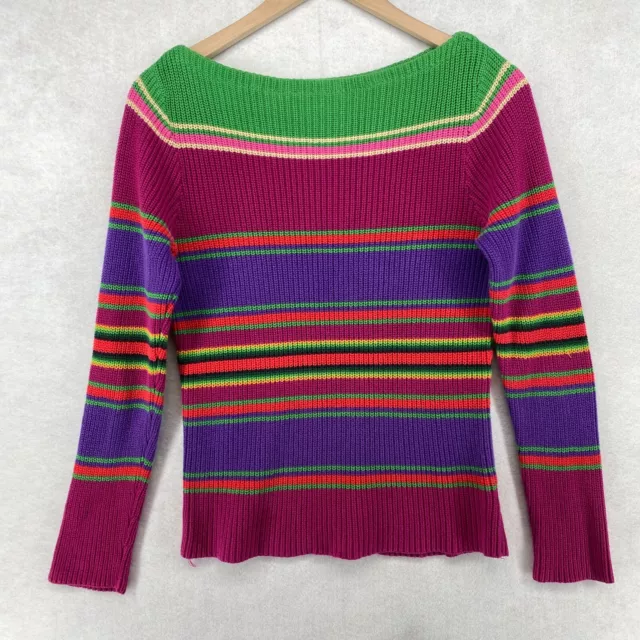 LAUREN RALPH LAUREN Sweater Womens PL Petite Cotton Knit Striped Boat Neck Pink