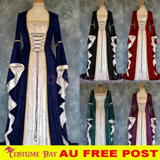 WOMEN VICTORIAN RENAISSANCE Medieval Midi Dress Gothic Halloween