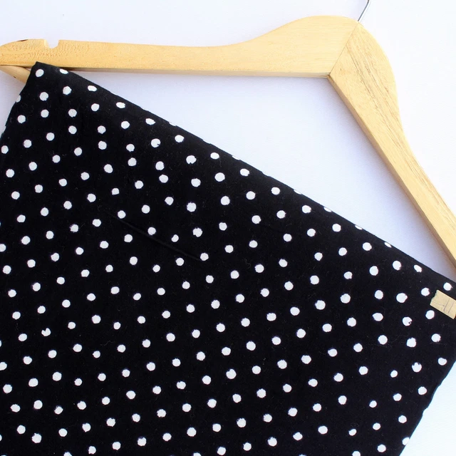 4.6m Indien Main Bloc à Pois Imprimé Pur Coton Course Tissu Noir Ouvre