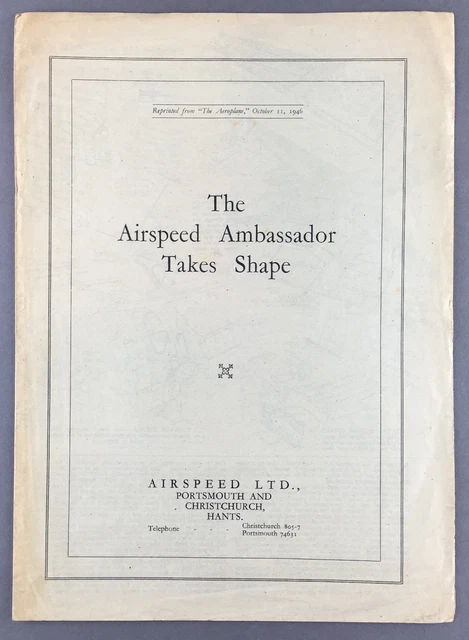 Airspeed Ambassador Manufacturers Brochure Cutaway 1946 Elizabethan As.57