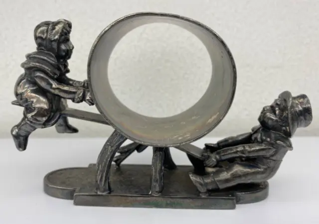 Antique Victorian Silver Plated Napkin Ring Holder Kids Playing Teeter Totter 86