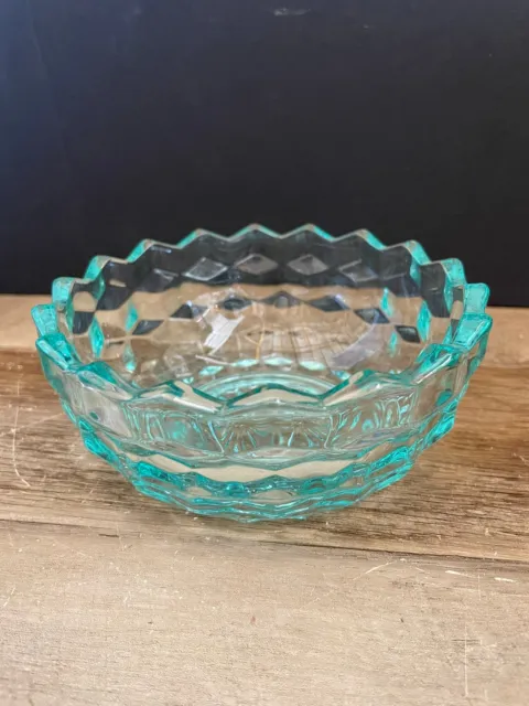 *Vintage Blue or Green Depression Cut Glass Bowl Candy Dish