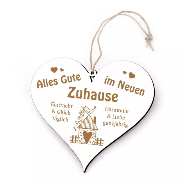 Schild Herz Holzschild ALLES GUTE im neuen ZUHAUSE Türschild Dekoschild 13x12cm