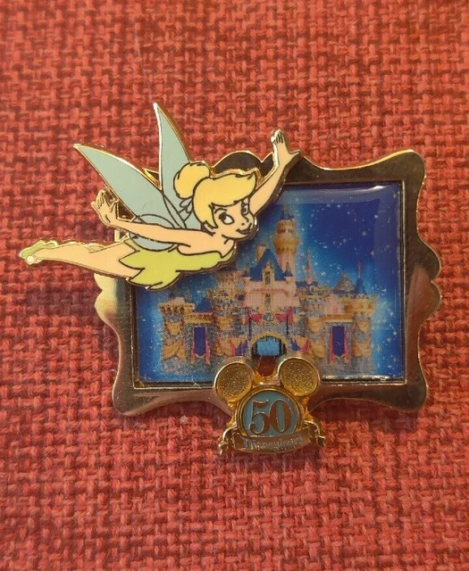 Disney Pin Disneyland Gold Frame 50Th Sleeping Beauty Castle Tinker Bell Flying