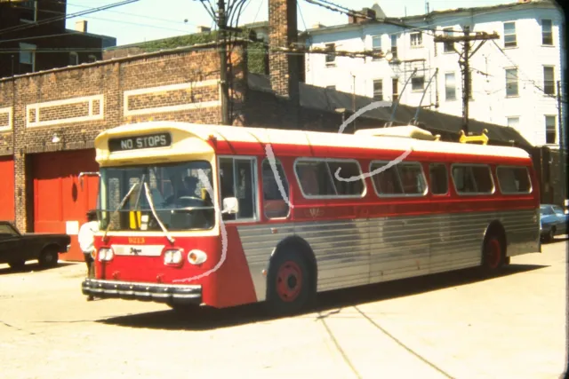 1971 Orig Slide Massachusetts Bay MBTA Trolley Bus 9213 Driver's Side View