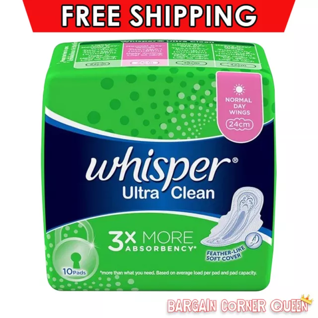 Whisper Ultra Clean Normal Flow Wings Sanitary Pads Napkins Absorbent 10 Pack