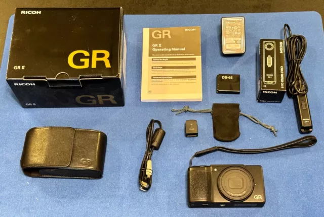 Ricoh GR II 16.2MP Digital Camera w/ Accs: GV-2 Viewfinder, Remote, Case & Strap