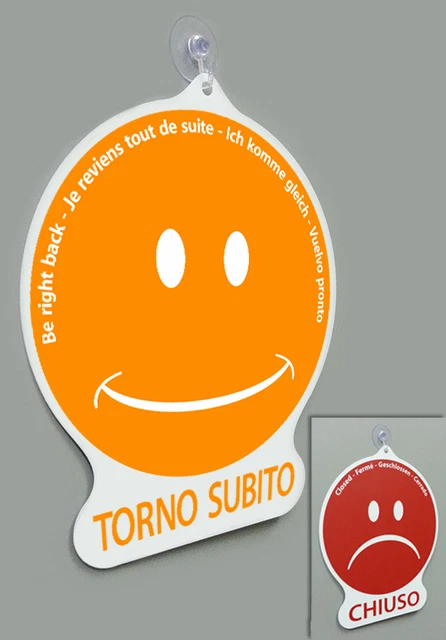 Cartello CHIUSO E TORNO SUBITO Per Negozi - Maxi Formato Bifacciale Con Catenella - Foto 3