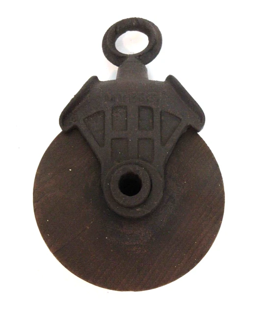 Antique MYERS Cast Iron Wood Hay Trolley Barn Pulley H348   *2
