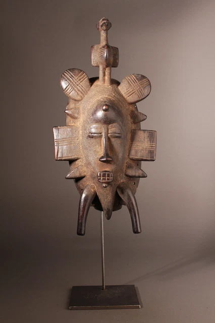 12679 Senufo Kepelie Mask Poro Iconic Ivory Coast Metalldisplay Includes 2