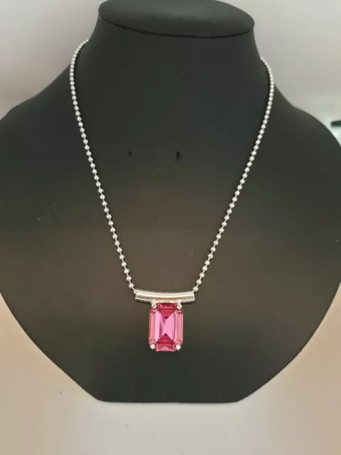 Gorgeous Large Octagon Pendant on Ball Chain Made  with Swarovski Rose Stones