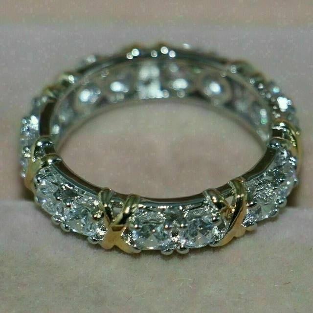2Ct Rond Véritable Moissanite Bague de Fiançailles Anneau 14K Deux Ton Or Plaqué