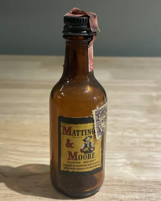 Rare Old Antique Vintage Empty Mattingly & Moore Whiskey 1/10 Pint Mini Bottle