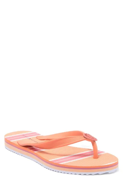 Tommy Hilfiger Women's Size 9 Orange White Stripe Flip Flops Sandals
