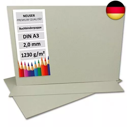 10 Stück Buchbinderpappe DIN A3 - Stärke 2,0 mm ( 0,20 cm ) - Grammatur: 1230 g