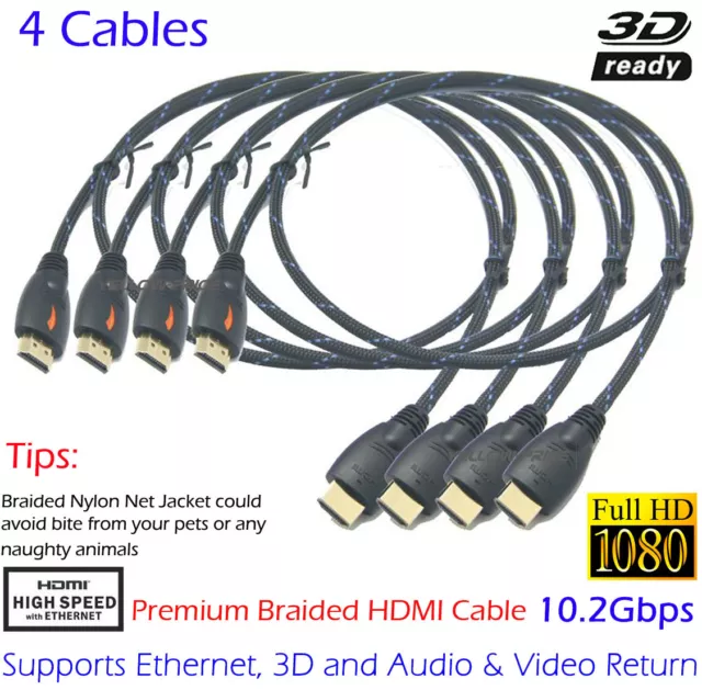 5-Pack 1m SHORT HDMI Cable High Speed With Ethernet v1.4 FULL HD 4K 3D ARC GOLD