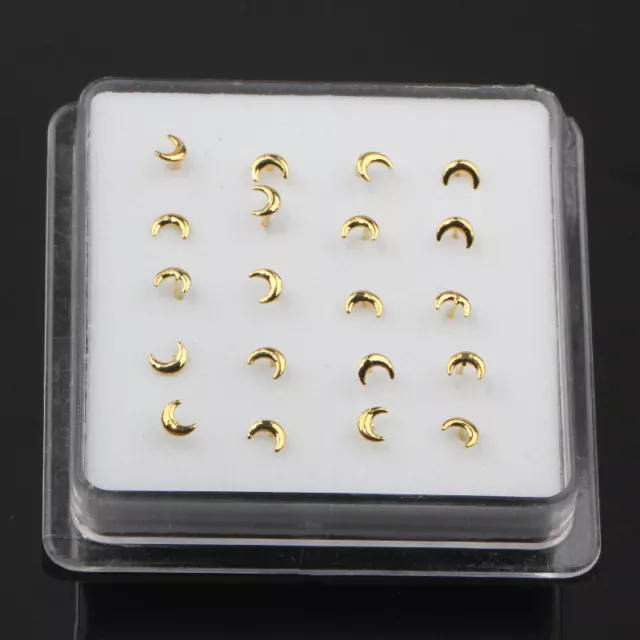 20Pieces Moon Nose Studs Silver Gold Ball End Pin Nose Bone Stud Nose Piercing