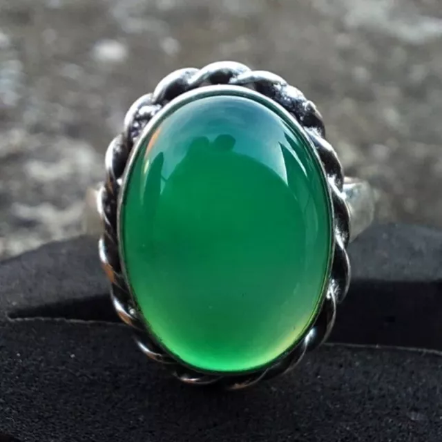 925 Sterling Silver Handmade Green Onyx Oval Shape Natural Gemstone Ring