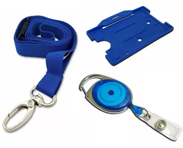 Halsband Schlüsselband 15 mm mit Personalausweishalter & einziehbarem Rollenabzeichenhalter blau