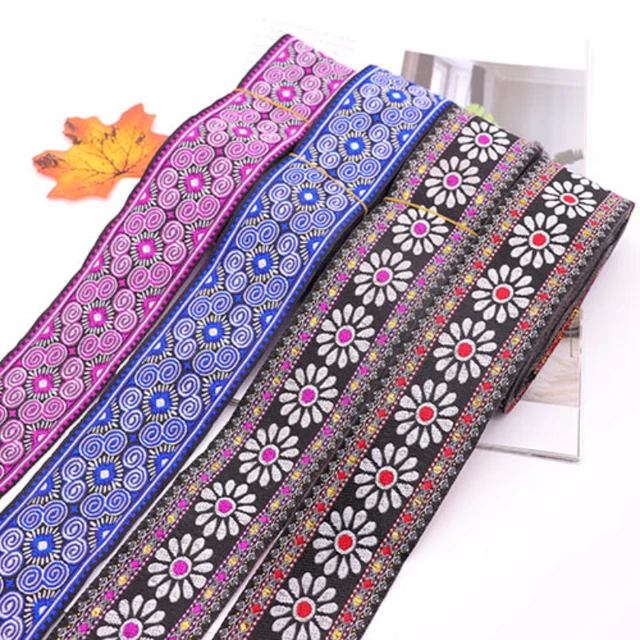 Bordes de cinta Jacquard bordada étnica retro de 5 cm * 6,5 m borde de encaje para coser hágalo usted mismo