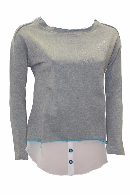 Felpa da donna grigia girocollo blusa Forza 9 manica lunga cotone casual moda