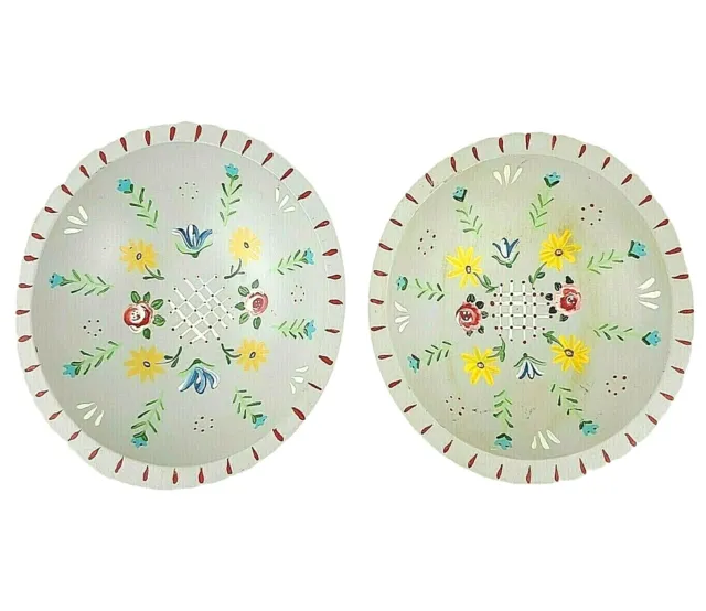 Folk Art Wooden Bowls VTG Hand Painted Tole Baribo Floral Flowers Artisan Signed