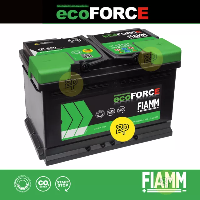 Batterie Fiamm TR600 Ecoforce AGM Afb Start&stop 60Ah Ampère 600A Positif Dx 2