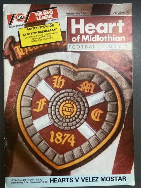 Hearts v Velez Mostar(UEFA Cup 3rd round 1st leg 88/9) 23/11/88 CR