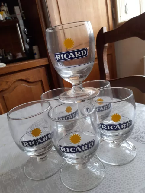 Paire de grands verres apéritifs rectangulaires Ricard Pastis Iconique  Français Bar / Bistro / Café Culture années 1970 -  France