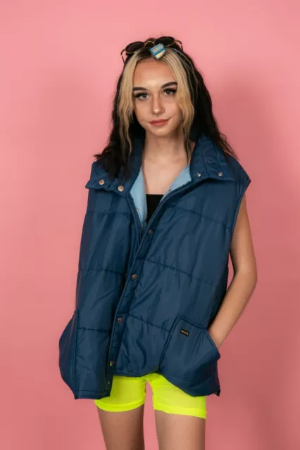Gilet vintage anni '80 blu navy imbottito nylon di Maverick