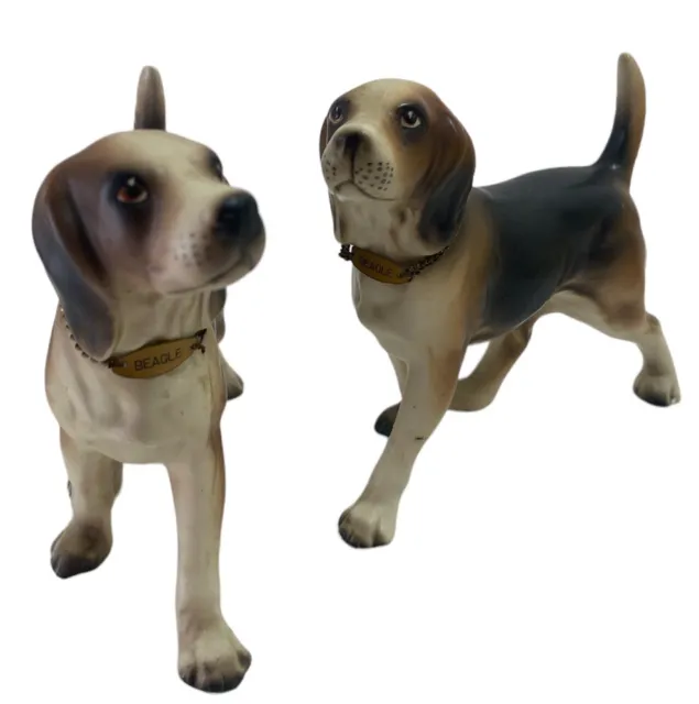 Beagle Dog 4 Inch Ceramic Figurine Collectible Vintage Japan Set Of 2