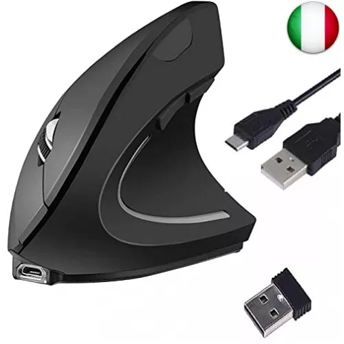 Mouse Verticale Wireless USB ergonomico Ricaricabili Mouse, 2.4G scroll