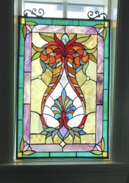 24.5” x 17.5" Tiffany style stained glass victorian hang window panel Suncatcher