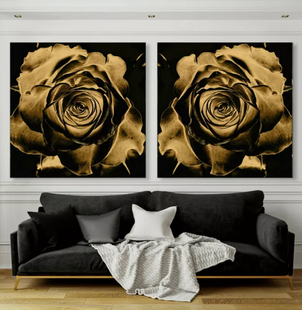 Rose Leinwandbild-Set Abstrait Noir Braun Tableau Environ Canapé Moderne Art XXL