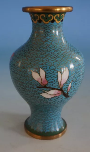 Schöne alte Cloisonne Vase Tischvase Metall floral Asien wohl Japan (F023-417) 3