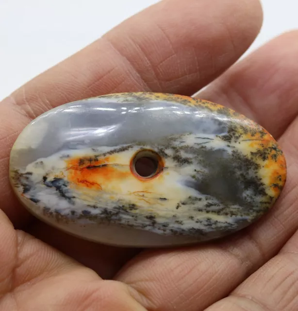 Collection hand-carved Chinese HeTian white jade Ellipse pendant amulet D579