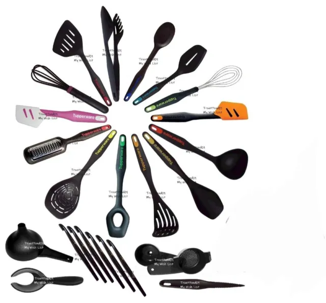 Tupperware Chef Series Pro Black Utensils Spoon Spatula Set MORE 25 pc Rare