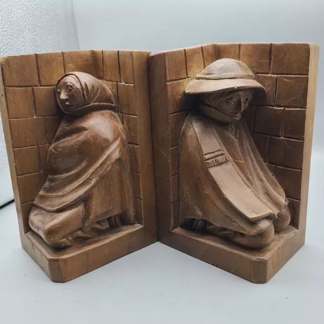 Bookends Vintage Hand Carved Wood Latin American Mexico Man Woman Wall
