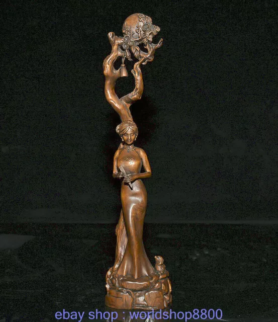 12" Old China bosso fatto a mano Feng Shui bella donna Lady Tree scultura