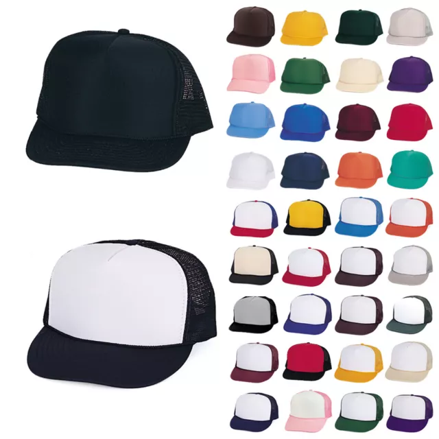 Classic Trucker Baseball Hats Caps Foam Mesh Blank Solid Two Tone Adult Youth