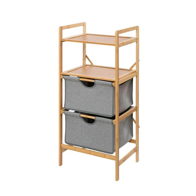 Wenko Laundry Sorter 37.8"X17.3"X13.4" 2-Bag+Lid+Shelf+Fabric+Bamboo Frame Gray