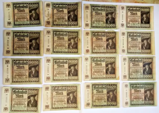 23 x 5000 Mark - Reichsbanknote -  1922 Inflation - gebraucht 2