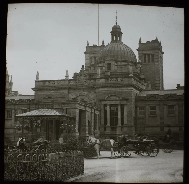ANTIQUE Magic Lantern Slide ROYAL BATHS HARROGATE C1890 VICTORIAN PHOTO