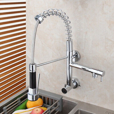 Chrome360°Pull Out Swivel Kitchen Sink Cold Faucet Single Handle Wall Mount Tap