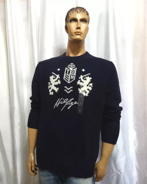 mens sweater pullover TH Lions Shield lambswool sweater L XXL Tommy Hilfiger