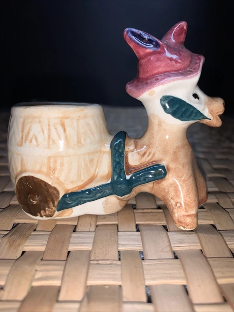 Vintage Ceramic 3" •DONKEY PULLING CART PLANTER• Hand Painted Japan
